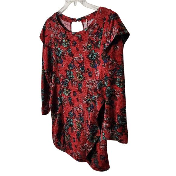 Free People Dock Street Deep Red Floral Print Ruffle Top Size Medium - Picture 2 of 8